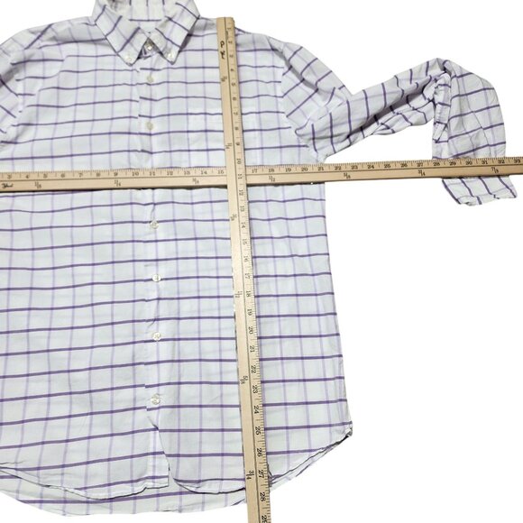 Johnnie-O‎ Mens Medium White & Purple Checkered Cotton Button-Down Shirt - Picture 4 of 7